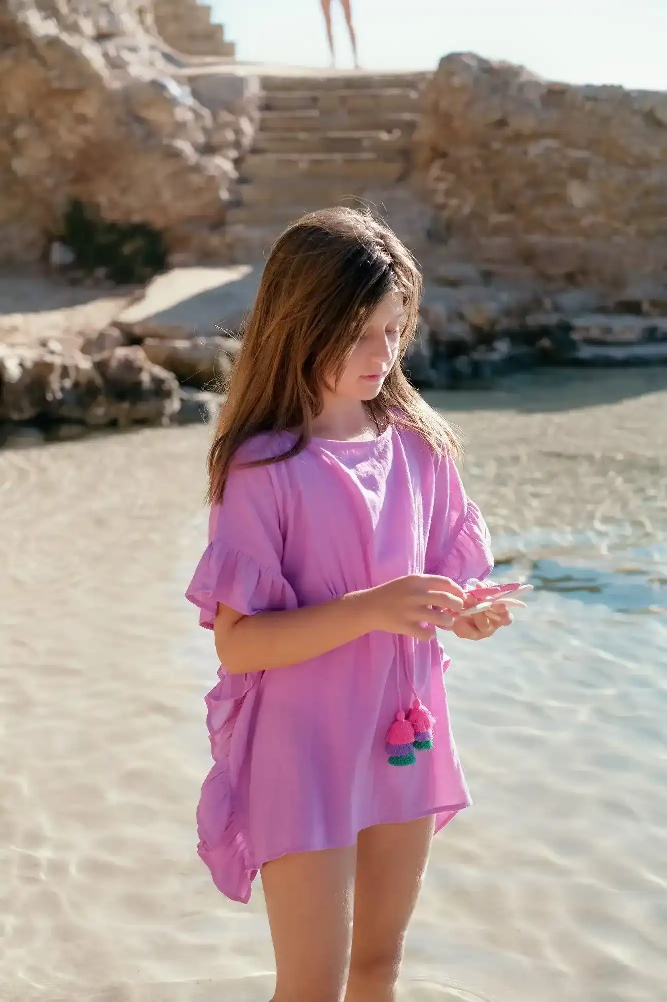 Caftan à pompons fille, violet | LEA - Image 3